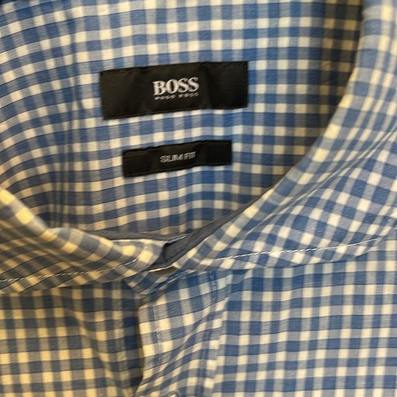 BOSS Hugo Boss Men’s Slim Fit Dress Shirt size L checkered Blue and white. - Picture 2 of 4